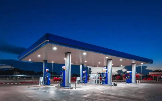 Petrol station at dusk